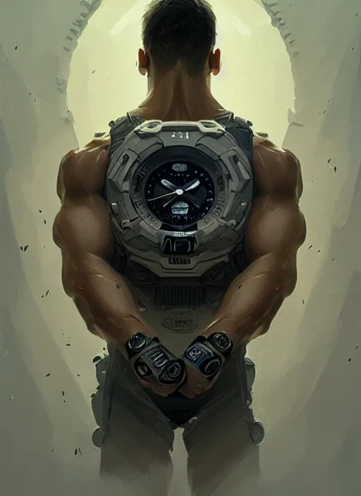 Image similar to portrait a gshock muscular watch highly detailed, digital painting, concept art, smooth, sharp focus, illustration, art by greg rutkowski