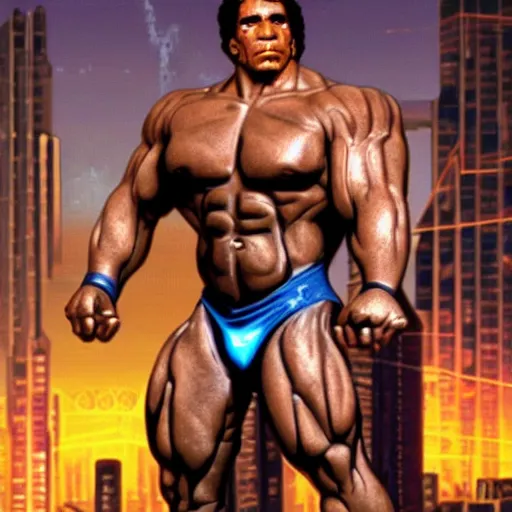 Image similar to lou ferrigno cyberpunk hercules