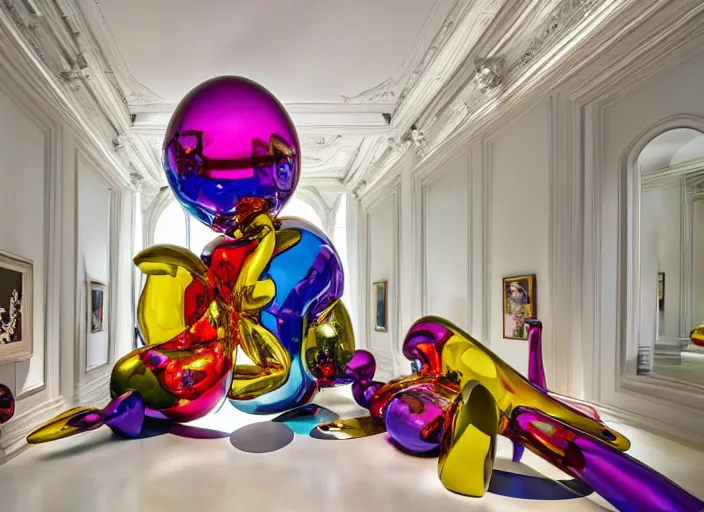 Image similar to an interior sculpture designed by jeff koons, interior design magazine photography