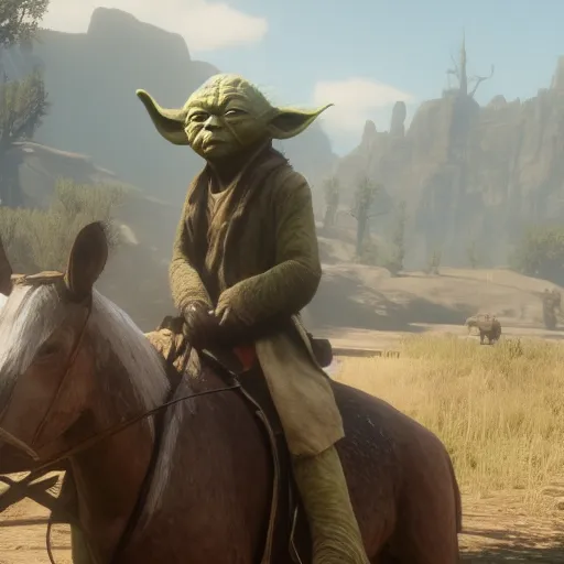 Prompt: Film still of Yoda in Red Dead Redemption 2 (2018 video game)