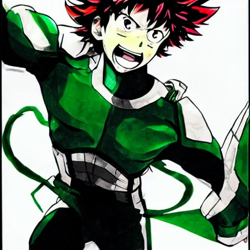 Prompt: Izuku Midoriya from My Hero Academia drawn by Yoji Shinkawa,