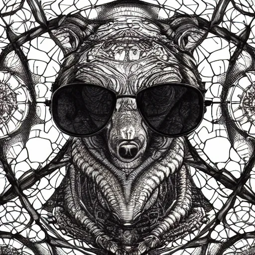 Prompt: ( bear wearing sunglasses, hr giger ) ( ( stained glass, ink painting ) ) ( ( ( hyper detailed masterpiece, psychedelic fractal pattern, jean giraud, digital art painting, dream wave aesthetic, ethereal, artgerm, donato giancola, tom bagshaw ) ) )