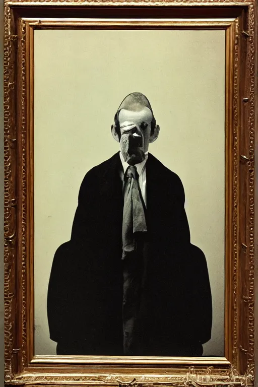 Prompt: ultra realistic vintage photo portrait of a man with a flesh tunnel through his body, by Irving Penn by Francisco de Goya by Magritte