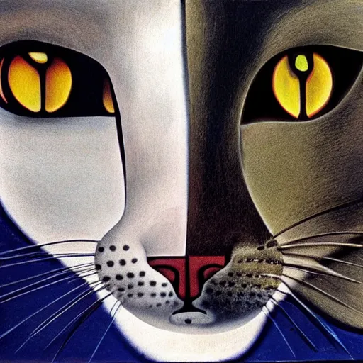 Image similar to cat faces separated by salvador dali