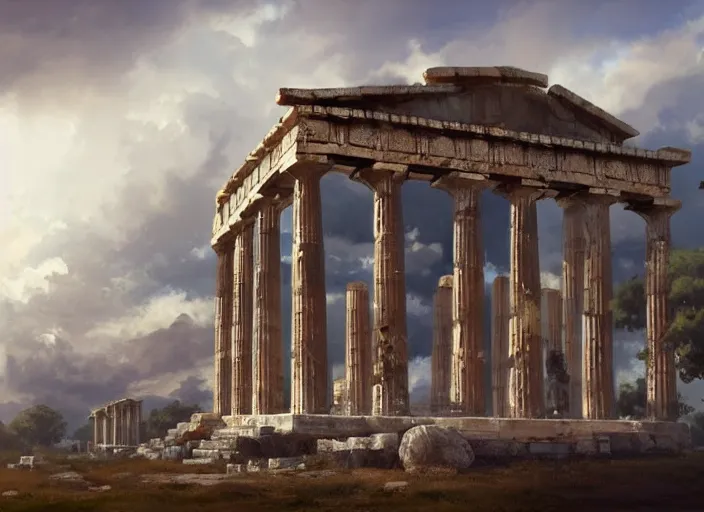 Image similar to 'Ancient Greek Temple in the Clouds', anime, a fantasy digital painting by Greg Rutkowski and James Gurney, trending on Artstation, highly detailed