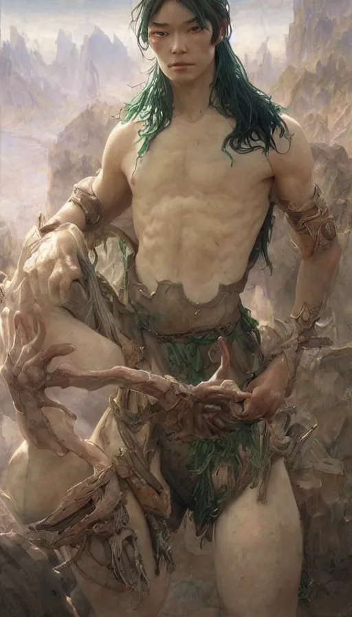 Image similar to epic masterpiece prince goro, sweaty skin, hyperrealistic, octane render, cinematic, beautiful face and flawless skin, perfect hands, 5 fingers, by Edgar Maxence and Ross Tran and Michael Whelan, Legends of Runeterra