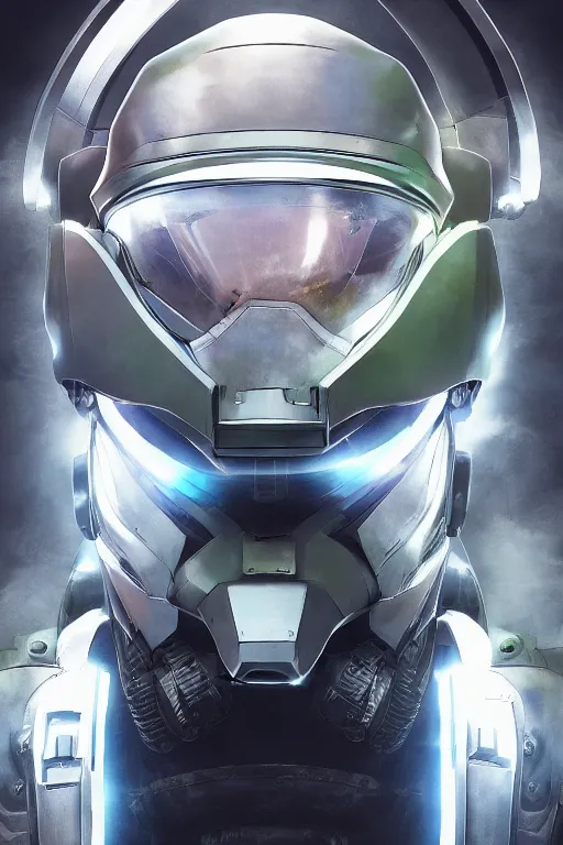 Image similar to robot ninja mask helmet halo master chief radiating a glowing aura global illumination ray tracing hdr fanart arstation by ian pesty and katarzyna da „ bek - chmiel