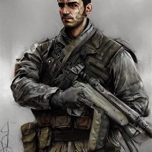 Image similar to portrait of a spanish republican officer ruben ruiz ibarruri, tragic, military art, fantasy, hd shot, digital portrait, beautiful, artstation, comic style, by artgerm, guy denning, jakub rozalski, magali villeneuve and charlie bowater