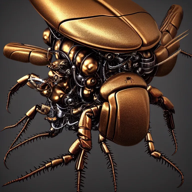 Image similar to steampunk stag beetle, biomechanical, very coherent symmetrical artwork, cinematic, 3 d model, unreal engine realistic render, 8 k, micro detail, intricate, elegant, highly detailed, centered, digital painting, smooth, sharp focus, illustration, artgerm, tomasz alen kopera, by wlop