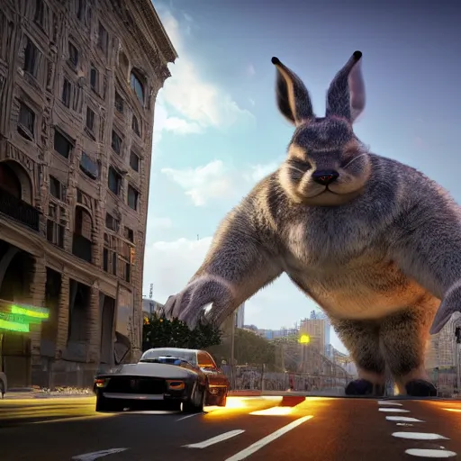 Prompt: gargantuan bohemoth supra infinitely large mega massive ultra super biggest chungus terrorising the city, ultra realistic, surreal and stuff, 8k, highly detailed