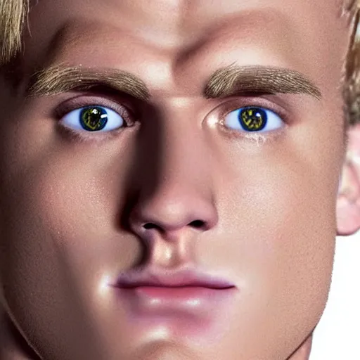 Prompt: a realistic detailed photo of boxer & youtuber jake paul as a humanoid robot, half humanoid, half robot, blank stare, shiny skin