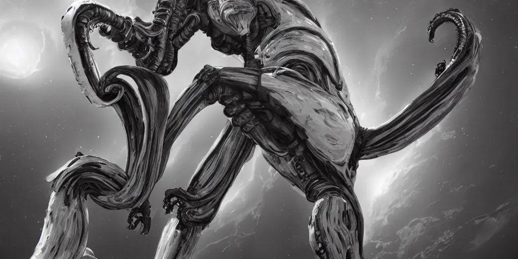 Prompt: single mono colossus white rusty android with a xenomorph, mars, artstation cinematic