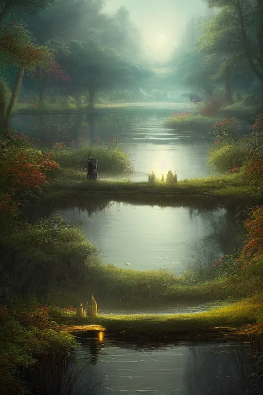 Prompt: a beautiful digital illustration painting of a detailed gothic fantasy secret river calm creek small fish, by benoit b. mandelbrot, steven belledin, martin johnson heade, lee madgwick, caspar david friedrich, and david rios ferreira. 8 k resolution trending on artstation concept art digital illustration