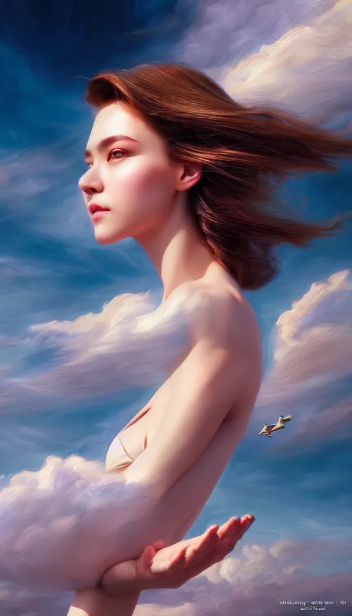 Image similar to photo of a gorgeous young girl flying, searching for eternity in the style of stefan kostic, realistic, sharp focus, 8k high definition, high fashion, vogue, insanely detailed, intricate, elegant, art by stanley lau and artgerm, sigma 85mm art