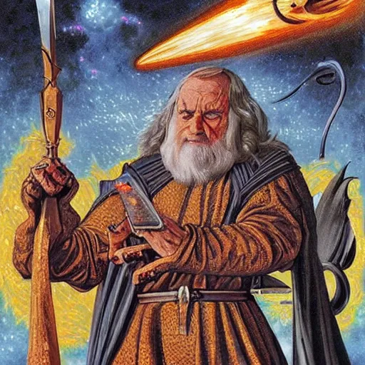 Prompt: a medieval wizard destroys his computer with magical energy, by david mattingly.