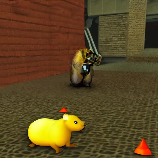 Prompt: capybara with a banana on top of its head. doom2 screenshot