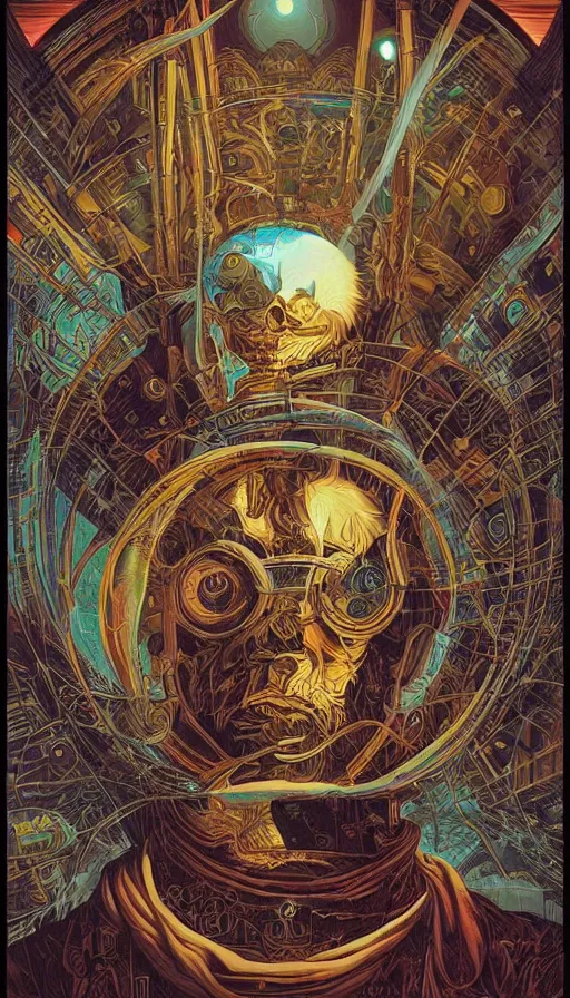 Image similar to The ancient oracle of wise readers, italian futurism, Dan Mumford, da vinci, Josan Gonzalez