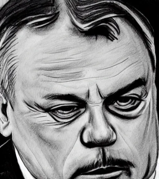 Image similar to news crime suspect sketch of hungarian prime minister viktor orban, hand drawn police sketch of a wanted person