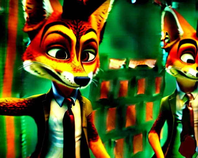 Image similar to nick wilde as max payne in max payne 3 set in gritty neo - noir zootopia, favela level