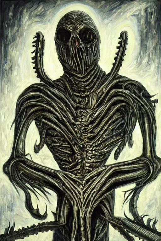 Prompt: portrait of streamer jerma 9 8 5!!, jeremy elbertson, painting by h. r. giger, lovecraftian horror, strands of being, metal album cover, high detail, sharp, sus guy, inhuman figure