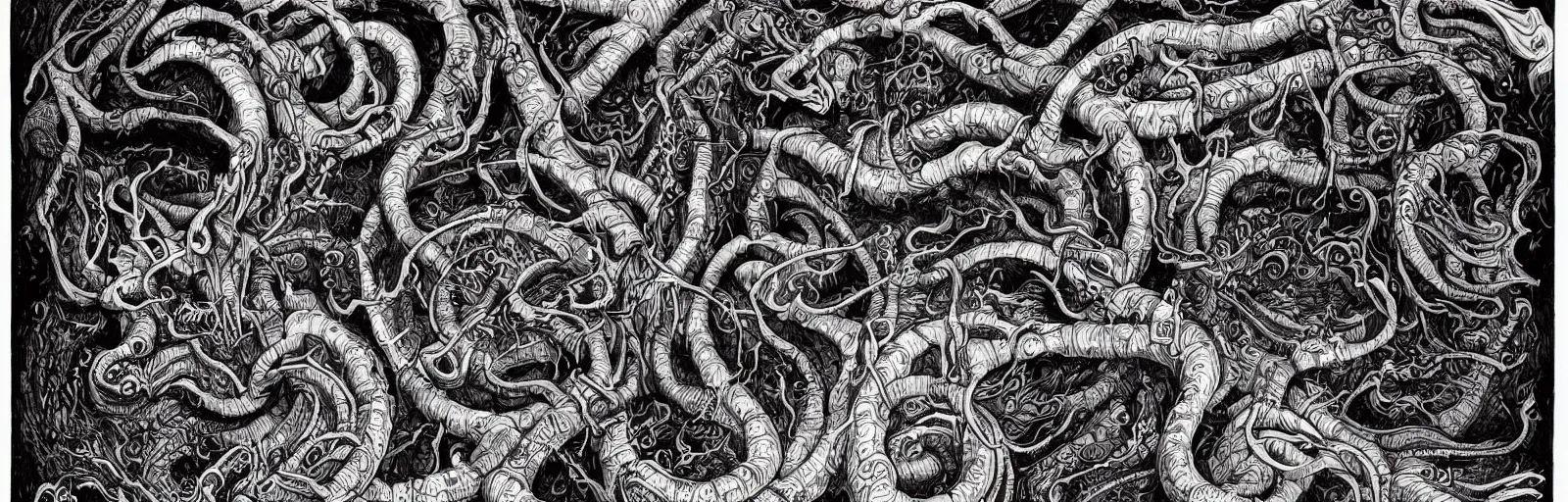 Prompt: Detailed pages from Book of the worm, infographic, necronomicon, ink illustration, sketching, accurate, realistic, composition, white paper, black ink, neon ink, informative graphs and diagrams, insanely detailed and intricate, occult, portals, organic