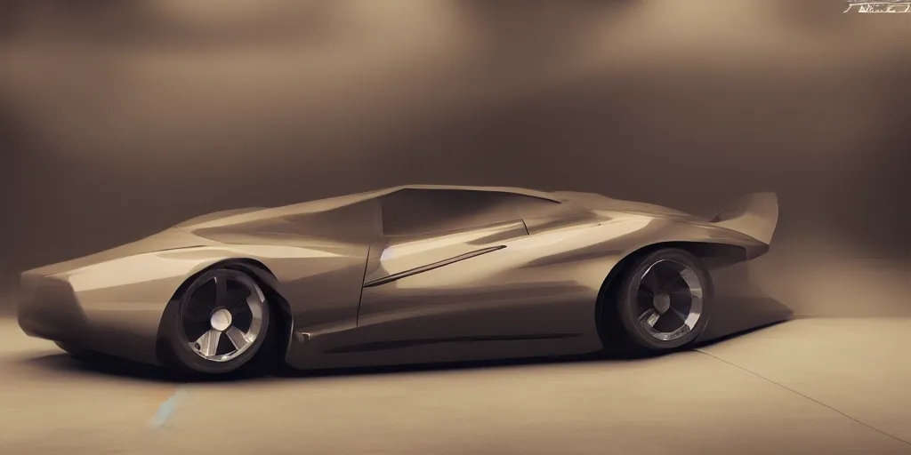 Prompt: a design of a futuristic Corvette C2 1969, designed by Polestar, blade runner background, stained antique copper car paint, black windows, dark show room, dramatic lighting, hyper realistic render, depth of field
