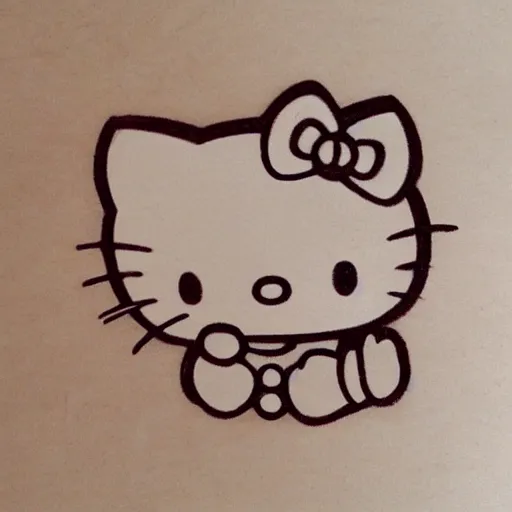 Image similar to 'hello kitty in wood carving pencil sketch'