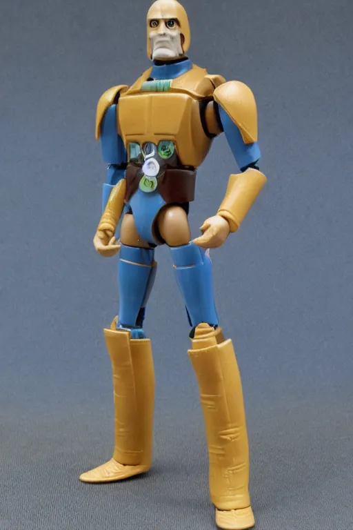 Image similar to 1 9 8 6 kenner action figure, 5 points of articulation, heroic human proportions, sci fi, 8 k resolution, high detail, front view, t - pose, space, star, he - man, gi joe, he man, warhammer 4 0 0 0