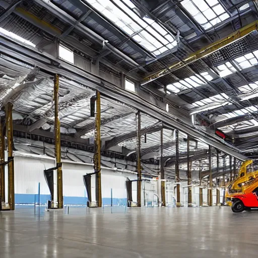 Image similar to futuristic warehouse, automated cranes and belts