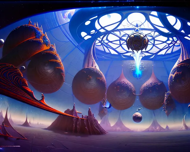 Image similar to babylon 5 space station, fantasy landscape made of fractals facing each other, ultra realistic, wide angle, intricate details, the fifth element artifacts, highly detailed by peter mohrbacher, hajime sorayama, wayne barlowe, boris vallejo, aaron horkey, gaston bussiere, craig mullins