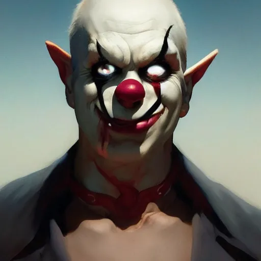 Prompt: 4k headshot portrait of Spawn clown from Macfarlane comics by Craig Mullins, ilya kuvshinov, krenz cushart, epic , artgerm trending on artstation by Edward Hopper and Dan Mumford and WLOP and Rutkovsky, beksinski carl spitzweg moebius and tuomas kocar, intricate artwork by caravaggio, Unreal Engine 5, Lumen, Nanite , 4K headshot of godlike clown with defined arms and open hands and bloody clothes with giant mandala wings , intricate face , flawless anime cel animation by Kentaro Miura, psychedelic , highly detailed upper body , professionally post-processed , beautiful, scary, symmetry accurate features, epic, octane rendered, anime masterpiece, accurate