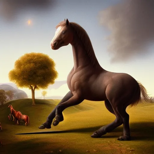 Prompt: horse curled into a sphere, space, vacuum, hyperrealism, no blur, 4 k resolution, ultra detailed, style of george stubbs, asher brown durand, simon stalenhag, jonathan solter, katsuya terada