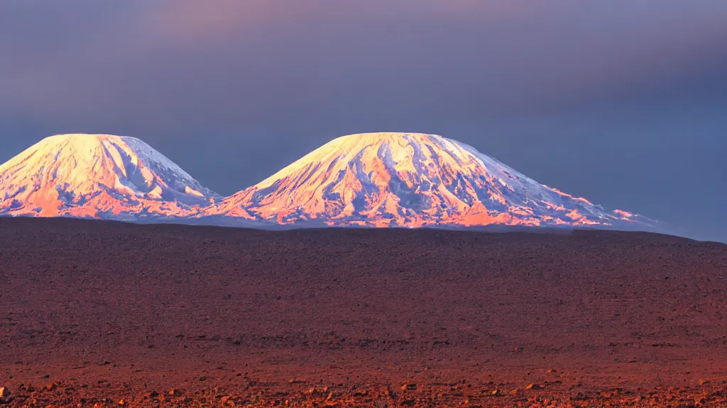 Image similar to Mount Kilimanjaro under the pink clouds backlit by the sun