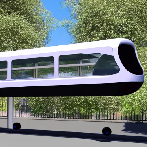 Image similar to futuristic designs for a segmented monorail on the sidewalk. design. utopia. future. eco friendly, realistic render, perfect city, 4 k