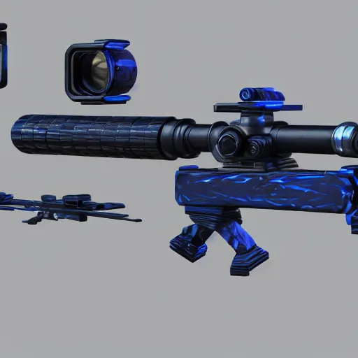 Prompt: Concept art of futuristic energy sniper rifle, large tripod, white and black metal, blue lightning flashing from side, laser sight, trending on artstation, artstationHD, artstationHQ, unreal engine, 4k, 8k