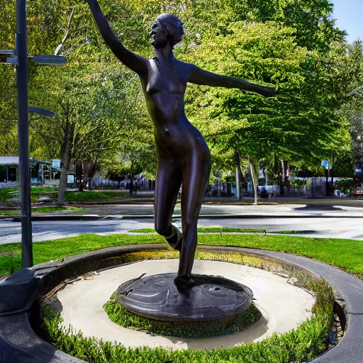 Image similar to high resolution photograph of a bronze sculpture in a roundabout