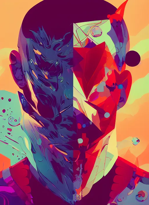 Prompt: abstract portrait, cyberpunk hero, floating detailes, very detailed face, leaves by miyazaki, colorful palette illustration, kenneth blom, mental alchemy, james jean, pablo amaringo, naudline pierre, contemporary art, hyper detailed