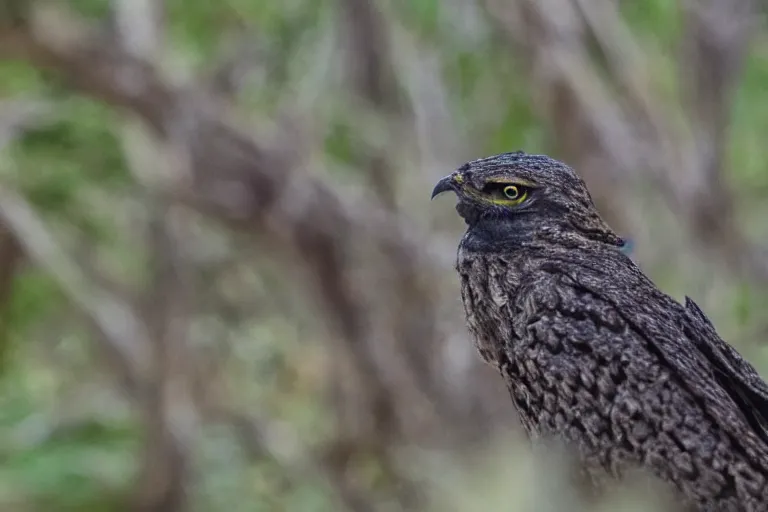 Image similar to ! human nightjar werecreature, photograph captured at woodland creek