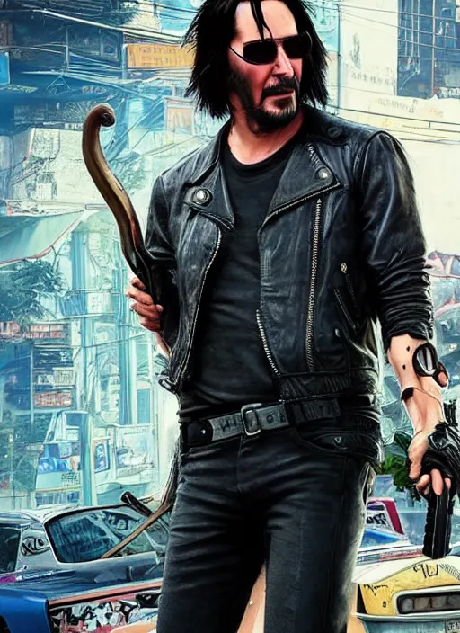 Prompt: keanu reeves as johnny silverhand!! holding a shovel, cyberpunk 2 0 7 7 wake up samurai, solarpunk, lots of plants, gardening, permaculture, anarchy, realistic, ultra detailed