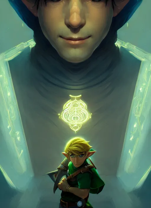 Image similar to portrait of link from the legend of zelda, intricate, elegant, glowing lights, highly detailed, digital painting, artstation, concept art, sharp focus, illustration, art by wlop, mars ravelo and greg rutkowski