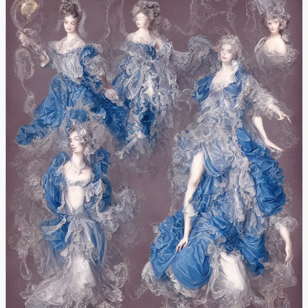 Image similar to Bluedress design in the style of rococo ，Victorian era，jellyfish element，dreamy, soft ,Backlight ,luminescence，highly detailed,8k