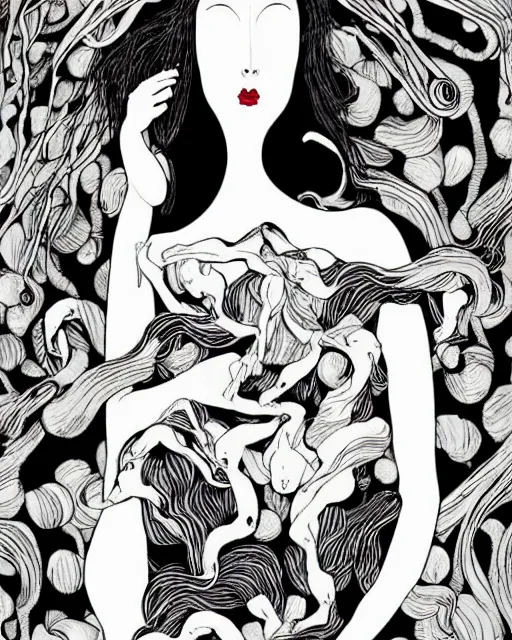 Image similar to the sandman dream of the endless illustrated in the style of aubrey beardsley