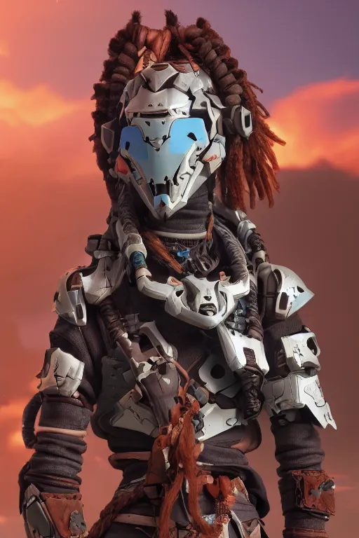 Image similar to combination suit armor aloy horizon forbidden west horizon zero dawn robot ninja mask helmet backpack tribal, aesthetic octane render, 8 k hd resolution, by ilya kuvshinov and cushart krentz and gilleard james radiating a glowing aura cgi rtx 2 0 2 2