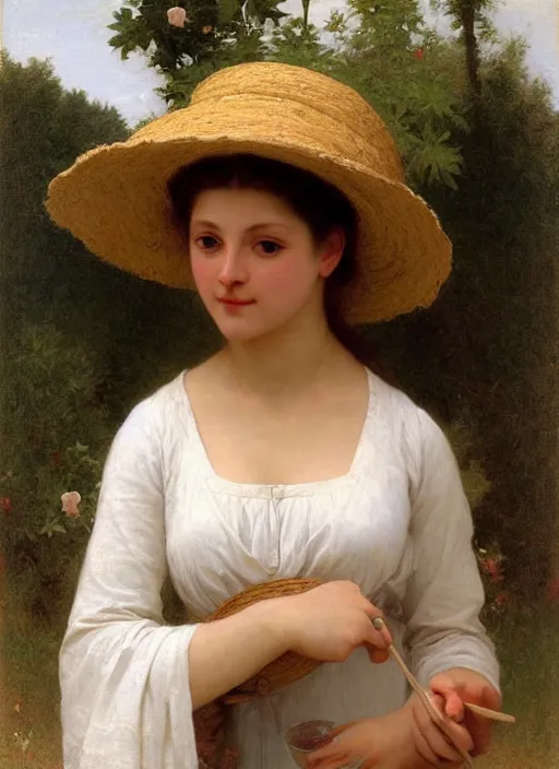 Image similar to leslie burke with straw hat, bouguereau