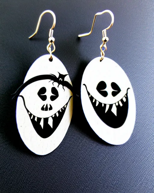 Prompt: tim burton spooky monster, 2 d lasercut earrings,