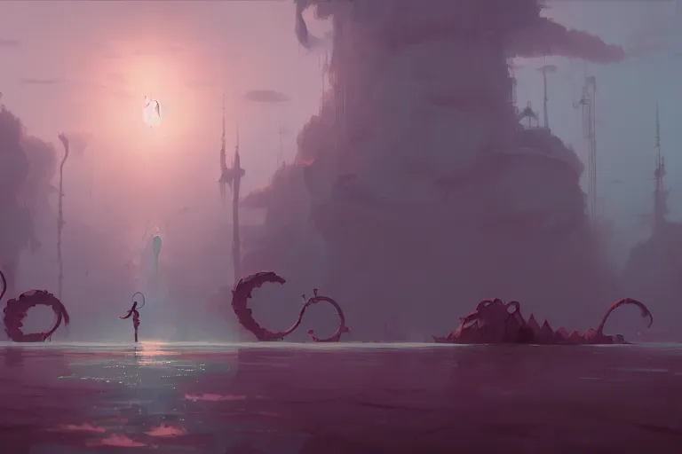 Image similar to drowned city of ancient horror, cory loftis, james gilleard, atey ghailan, makoto shinkai, goro fujita, studio ghibli, rim light, exquisite lighting, clear focus, very coherent, plain background, soft painting