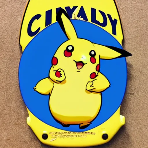 Prompt: chubby pikachu surfing