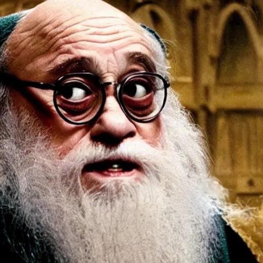Prompt: danny devito as dumbledore in harry potter