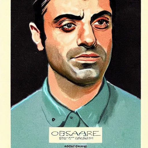 Prompt: “Oscar Isaac portrait, color vintage magazine illustration 1950”