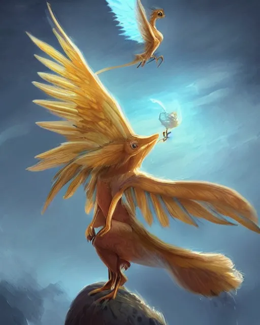 Prompt: a cute magical flying creature with wings, fantasy art drawn by disney concept artists, golden colour, high quality, highly detailed, elegant, sharp focus, concept art, character concepts, digital painting, mystery, adventure